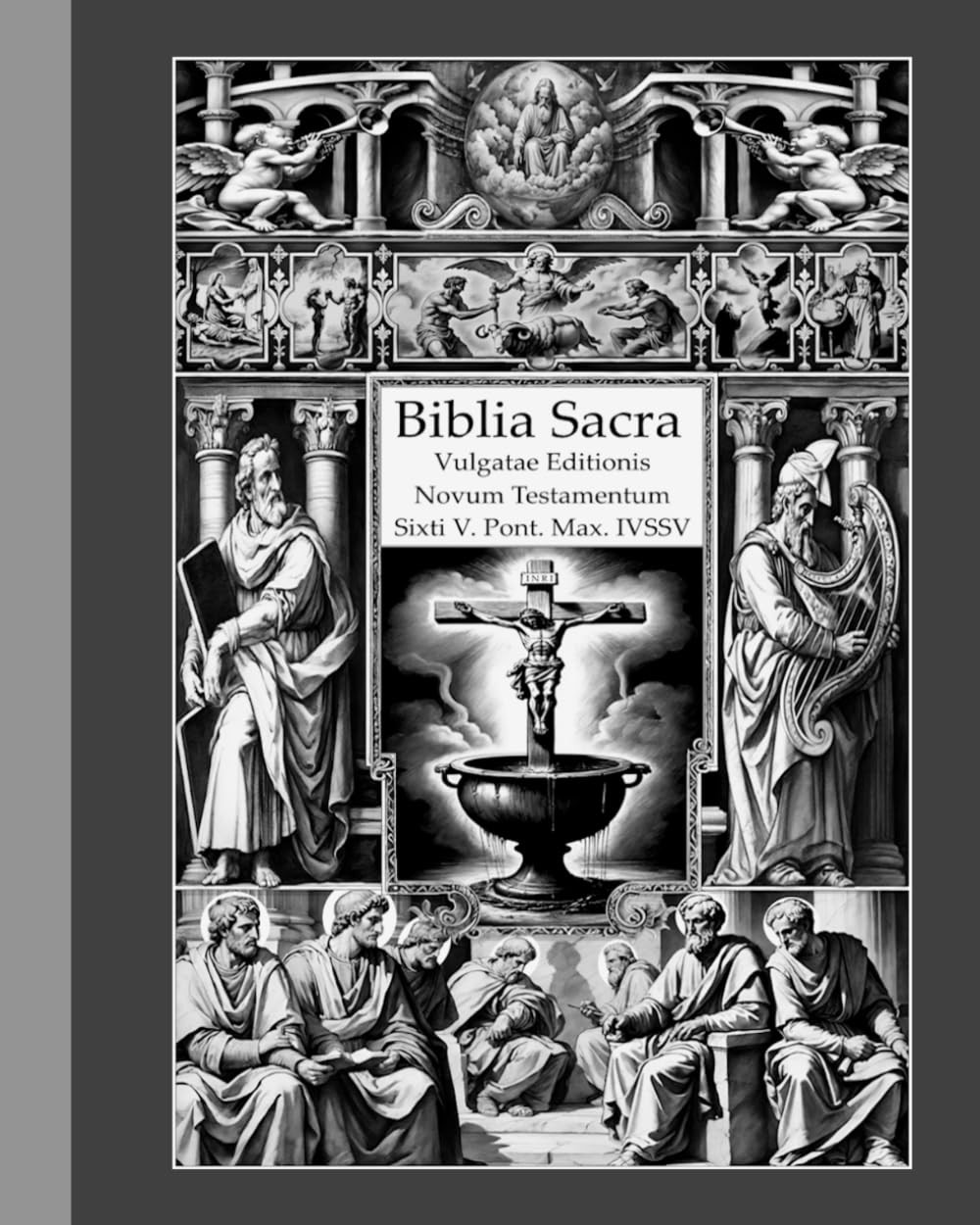 new testament bible, latin and english vulgate novum testamentum Black/white (V