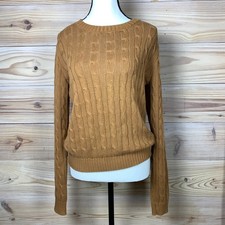 American Apparel Sweater Womens M Brown Cable Knit Cotton Crewneck Made in USA