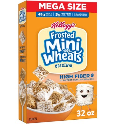 Kellogg s Frosted Mini-Wheats Breakfast Cereal, High Fiber, 48g Whole Grain, Meg