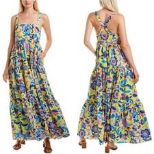 NEW J.Crew Tiered Taffeta Maxi Dress 2 Curly Floral Yellow Multicolor NWT