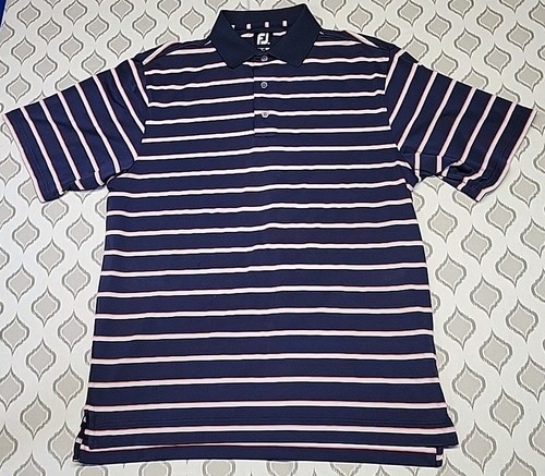 FootJoy Polo Camicia Uomo Blu Medio Righe Performance Golf - Foto 1 di 4