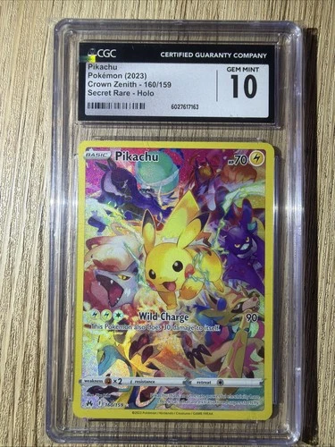 CGC 10 GEM MINT Pikachu Secret Rare Full Art 160/159 Crown Zenith Pokemon