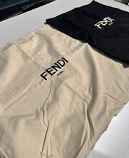 Fendi Dustbag Set Beige Black Logo Drawstring 2 Piece Designer for Women