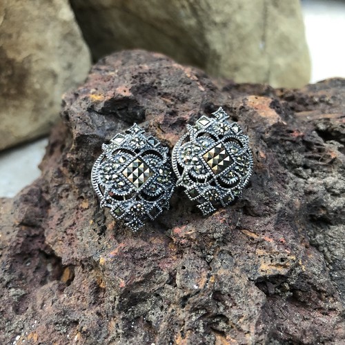 Vintage JUDITH JACK Sterling Silver PYRAMID MARCASITE Earrings Omega Back *WOW*