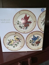 4 Bird Plates SONOMA Holiday KNOLLWOOD Salad Dessert Cardinal Blue Jay Finch