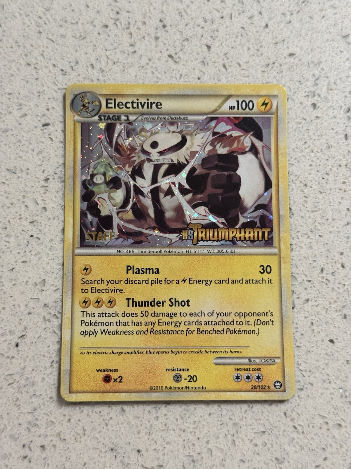 Electivire 20/102 Prerelease STAFF NM Holo SWIRL HGSS Triumphant Pokemon Card