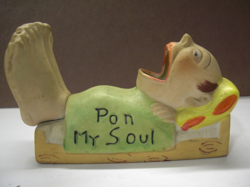 vintage Pon My Soul bisque figurine match holder striker ashtray Japan NOS