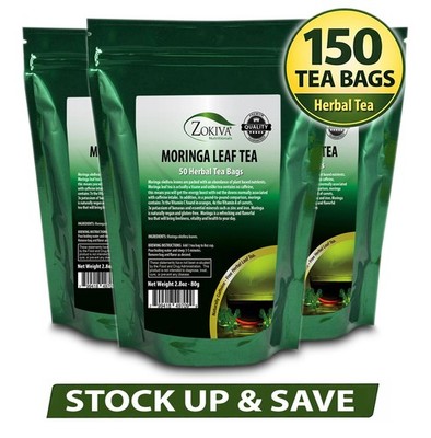 Moringa Tea 150 Bags   Bulk Herbal Tea   Caffeine Free   Fresh Natural   Zokiva