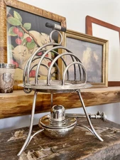 Antique Asprey & Co Silver Toast Rack with Oil Burner