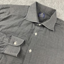 Borrelli Napoli Dress Shirt Mens 18 45 Gray Check Button Up Made In Italy