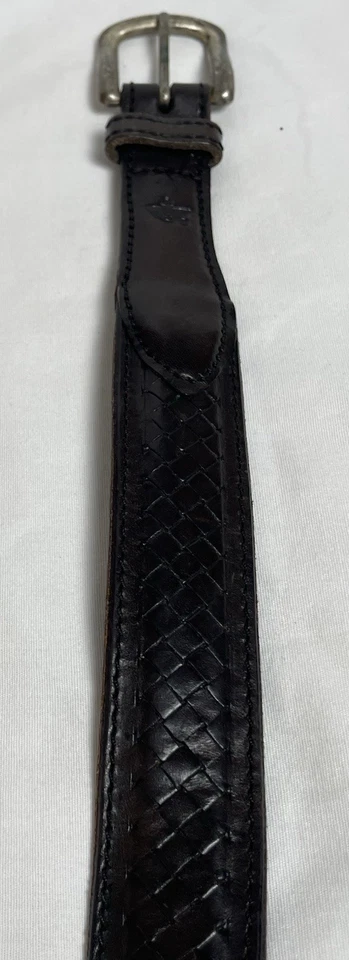 Cinturón de golf Dockers Weave de colección para hombre 32 cuero marrón oscuro hebilla de latón macizo Foto 4 de 4