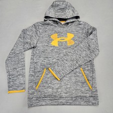 Under Armour Boys YXL Gray Heathered Fleece Pullover Hoodie Big Logo Graphic