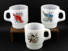 Vintage Fire King Milk Glass Cardinal Chickadee Blue Jay Coffee Mug Cup Lot
