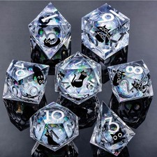 Roycevon Resin DND Dice Set with Gift Box, 7Pcs Cat Liquid Core Role Playing