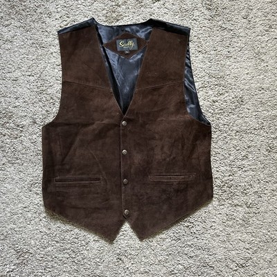 Scully Brown Suede Leather Vest Men s XL Western Snap Buttons Satin Back Lining