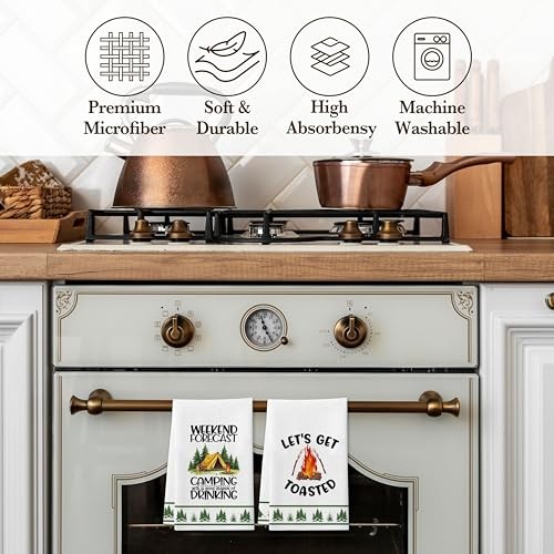 2 Pieces Camping Kitchen Towels, Funny Camping Lover Gifts, Cute Multicolor - Picture 6 of 7
