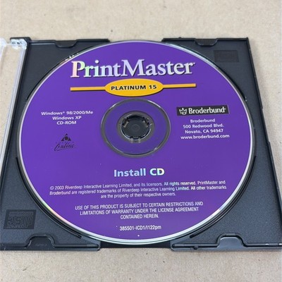PrintMaster Platinum 15 Install CD Broderbund Windows 98 2000 Me XP READ