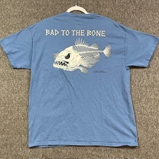 AFTCO Bluewater Shirt Mens XL Blue Pocket Tee Bad To The Bone Fish Graphic