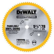 DeWalt 5-3/8" x 80 Tooth Paneling and Vinyl Cutting Steel Saw Blade DW9053
