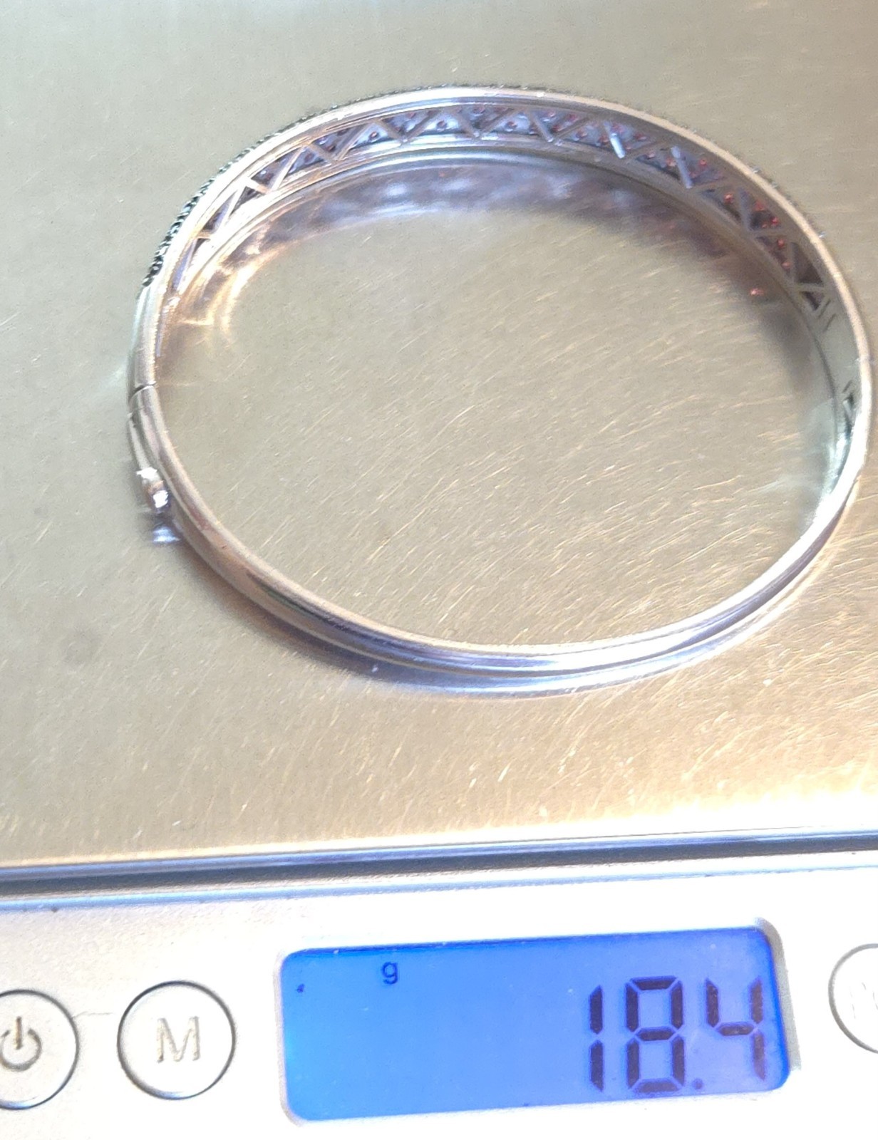 Sterling Silver Pink Ruby Hinged Bangle Bracelet … - image 7