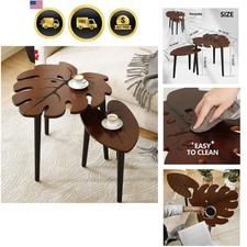 Monstera Leaf Nesting Tables Set of 2, Small Side Tables f Set with Leaf Vein...