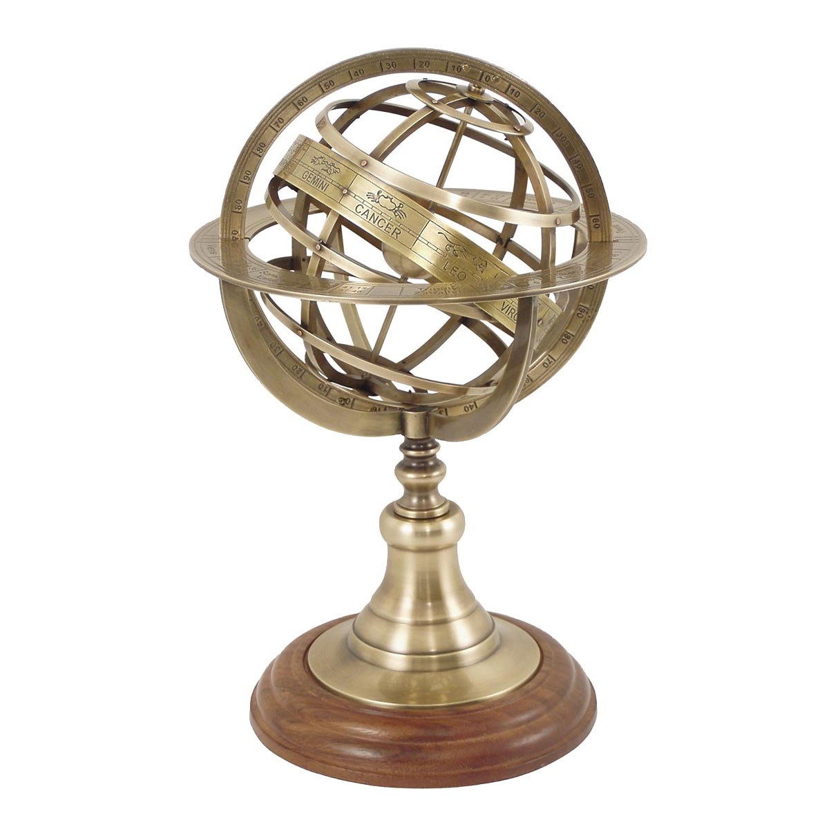 Globe armillaire en bois et laiton 30 cm sphère céleste de collection