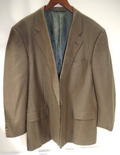 8 HICKEY FREEMAN Men's Luxurious Sport Coat 46R 100 Wool Khaki Woven