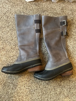 Sorel Slimpack Tall II Equestrian Waterproof Riding Boots Womens Gray  Black