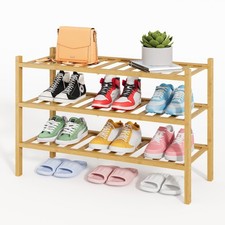 Bamboo Wooden Shoe Rack for Closet - Stackable Shoe Organizer with Modular St...