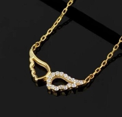 1 kt runder Schliff Laborgefertigter Diamant Damen Flügel Anhänger 14 K Gelbgold vergoldet