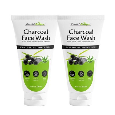 Smartdrops Charcoal Face Wash For All Skin Types 100ml Each Pack Of 2