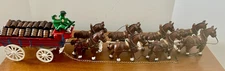Vtg Cast Iron 8 Horse Clydesdale Drawn Wagon 32 Beer Kegs 2 Drivers 1 Dog READ