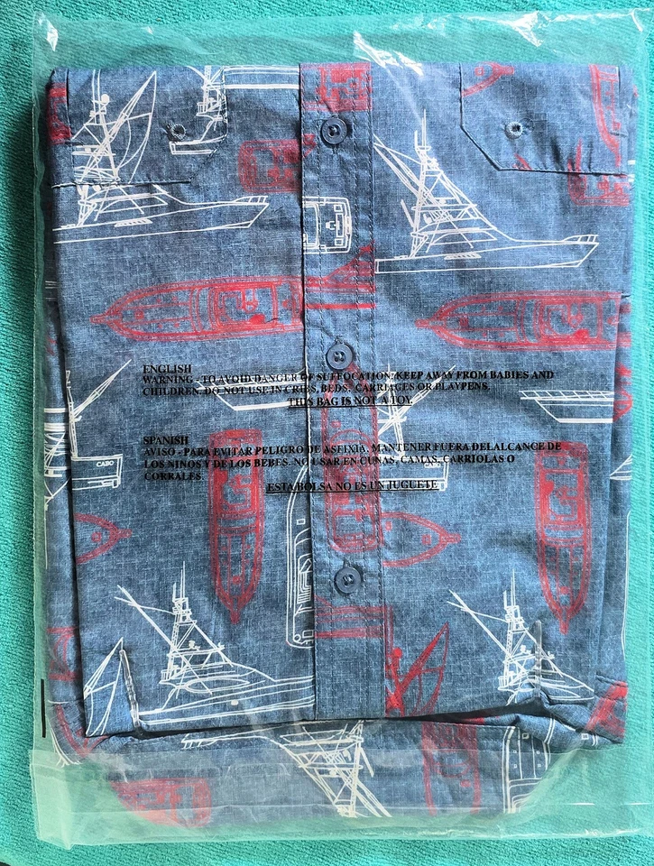 AFTCO "CAPTAIN'S LOUNGE" - CAMISA DISEÑO GRÁFICO BARCO VENTILADO SS - TALLA L - NUEVA Foto 3 de 4