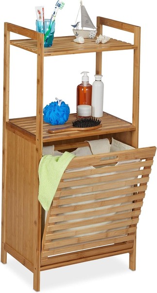 Relaxdays WäScheschrank Bambus Natur Mit WäSchekippe Und 2 Ablagen-image
