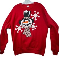 Vintage Jerzees Women's Christmas Sweatshirt Size Large Creepy Snowman USA