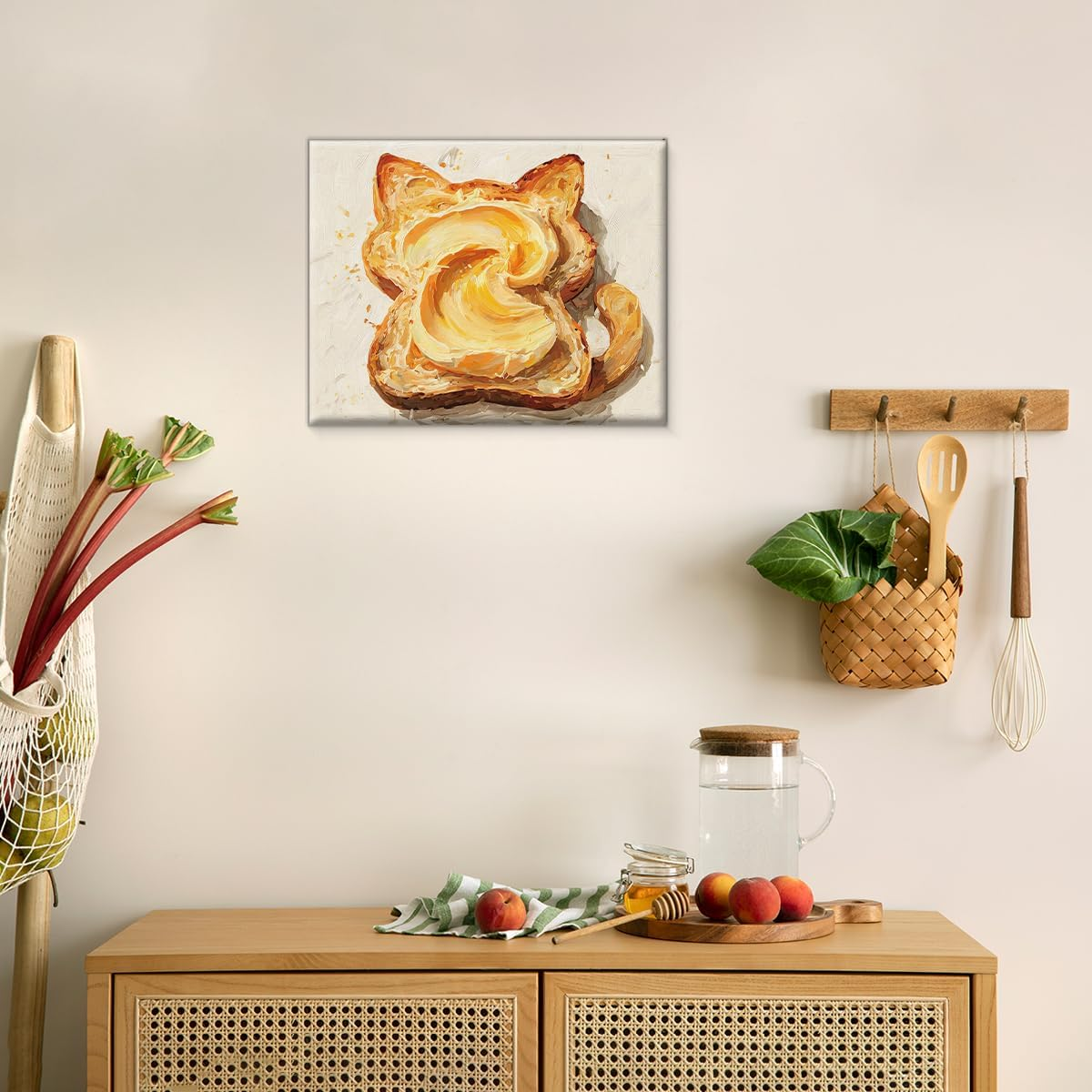 Vintage Butter Toast Kitchen Wall Art Cat Shaped Toast Canvas Print ...