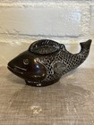 Vintage Brown Coated Brass Decorative Coi/Fish Hinged Lid Distressed — photo 1