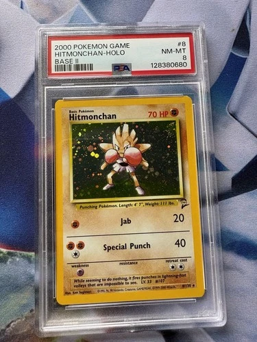 Pokemon Hitmonchan #8 Base Set 2 Holo Rare PSA 8