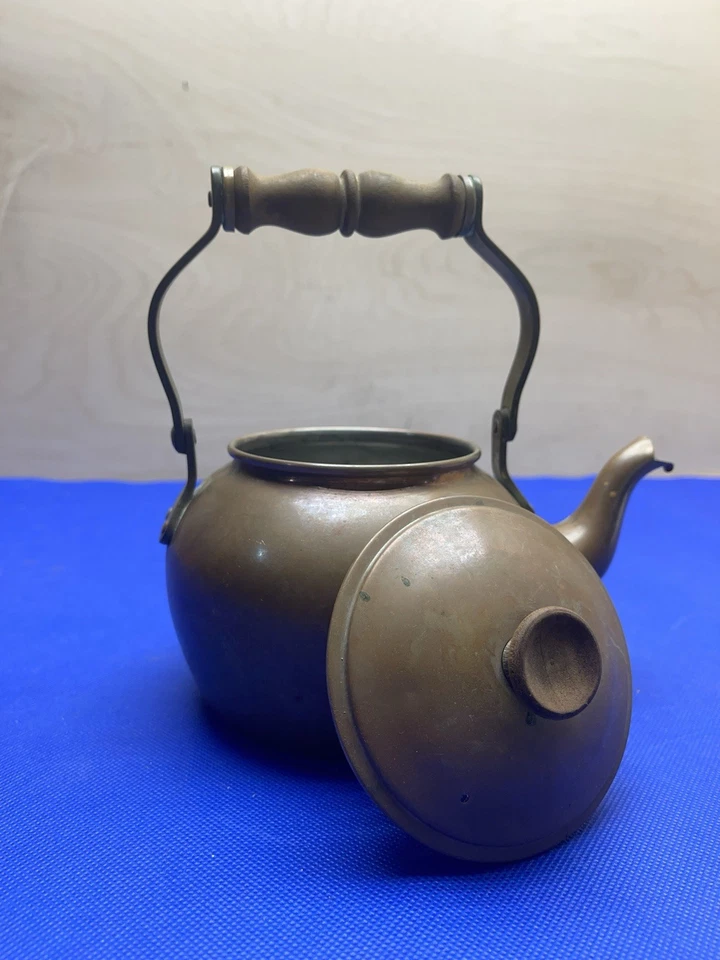 Винтажный медный чайник чайник Tagus R.55 с латунной деревянной ручкой сделано в Португалии - Изображение 2 из 4