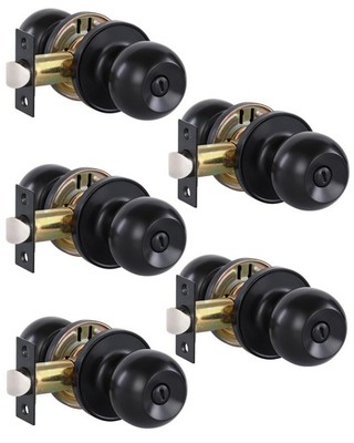 Lanwandeng (5Pack) Matte Black Privacy Door Knobs with 5 Pack, No Key