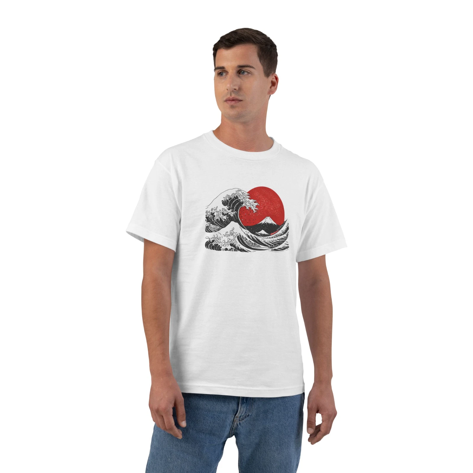 Japanese Wave Red Sun T-Shirt Size:M Mount Fuji Art Tee Unisex Streetwear Shirt
