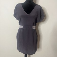 AQUA Women’s Purple V~Neck/Back Elastic Silk Mini Dress