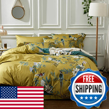 Mixinni Duvet Cover Queen Size Set Floral Leaves Pattern Cotton Bird Printed
