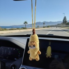 Banana Cat Crochet Car Hanging, Crying Cat Amigurumi Mirror Charm
