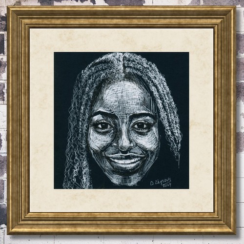 Original Line Art Ink Pens Drawing of African American Woman "Her Smile"