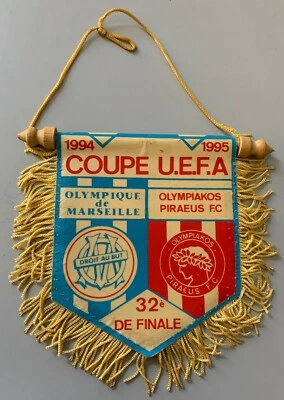 OM Marseille Olympiakos Piraeus rare fanion coupe 94-95 vintage football pennant - Photo 1/2