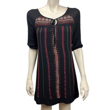 Womens Skies are Blue Small Black Embroidered Dress Boho
