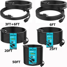 DuraTech 50ft/25ft/20ft/6ft/3ft Extension Cord Heavy Duty 16/3 SJTW 13Amps Black