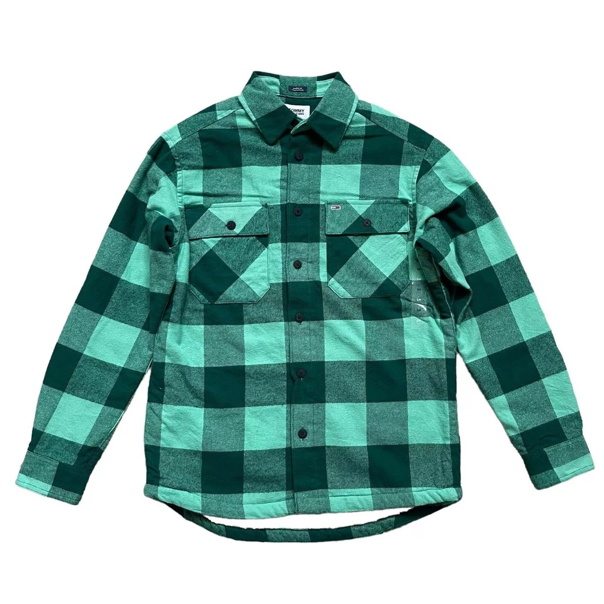 Tommy Jeans Mens Cotton Check Flannel Fleece Sherpa Lined Overshirt Shirt  Jacket
