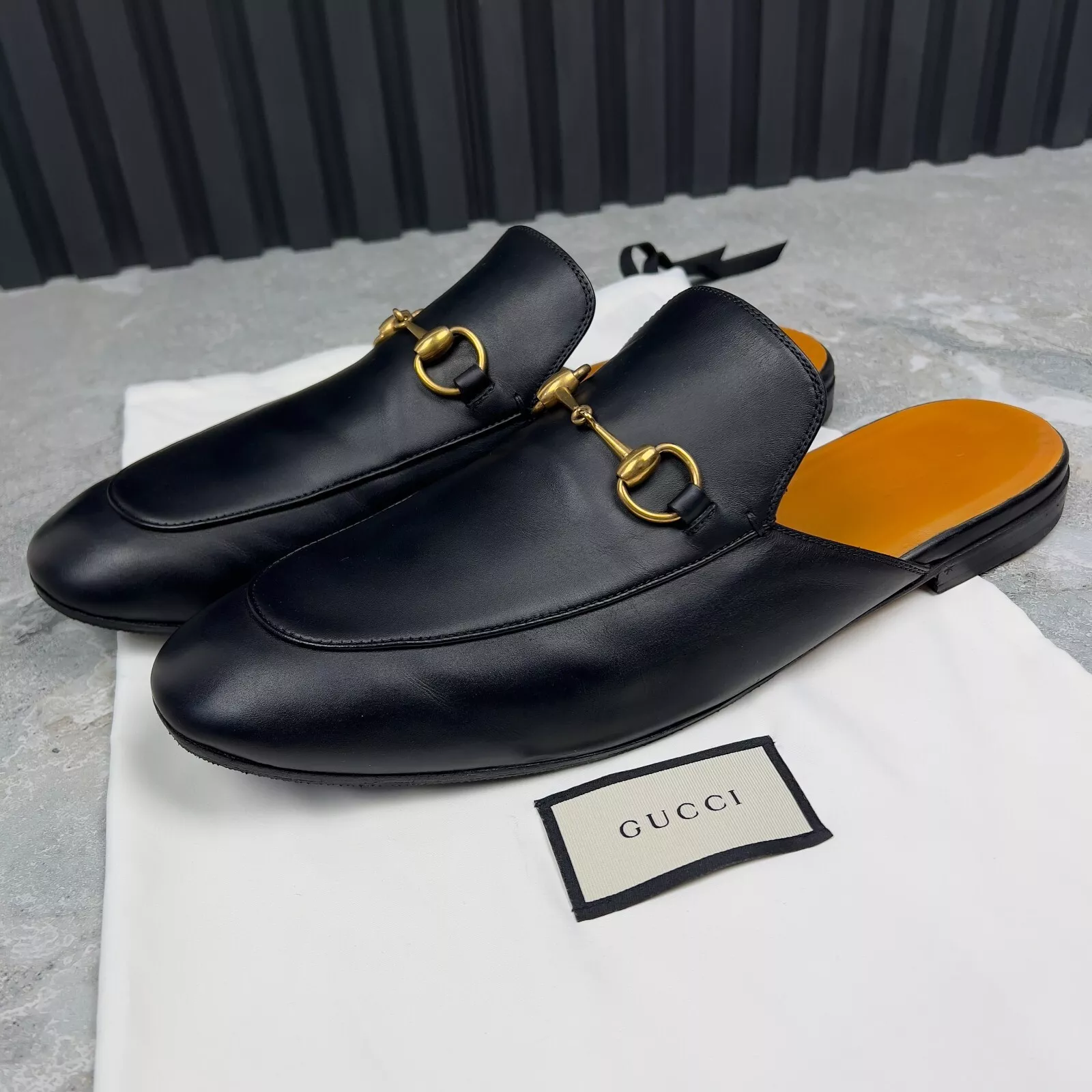 GUCCI Horsebit Jordaan Mule plat cuir noir 12 G ou 12,5 US ou